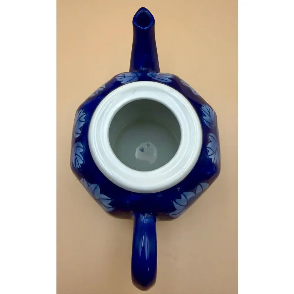 DesignPac Cobalt Blue Leaf 3-Pc Tea Set Teapot Sugar Bowl Creamer China
